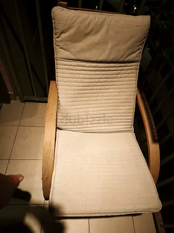 Wooden Outdoor Armchair with Beige Cushions - Good Condition