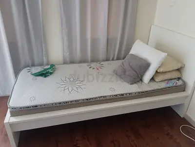 Single white wooden bed frame with mattress - good condition
