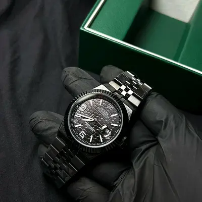 Rolex Black stainless steel 1:1 MASTER COPY men's watch with patterned dial and jubilee bracelet