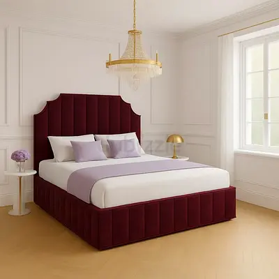 Burgundy Velvet Padded Bed Frame with Tall Headboard