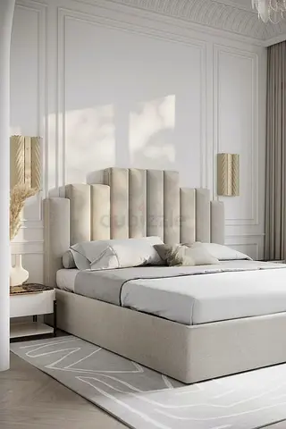 Modern Upholstered Bed with Paneled Headboard