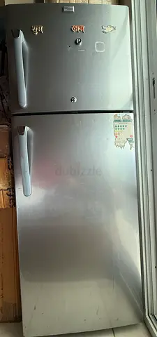 Super General Silver double-door refrigerator - used, good working condition with lock and key