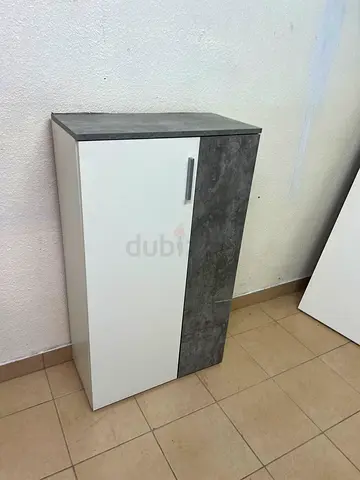 Compact 2-Door Storage Cabinet — White & Concrete Finish