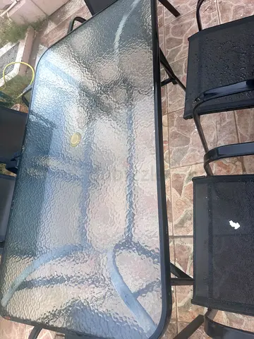 Outdoor glass-top patio dining table with metal frame 6 chairs