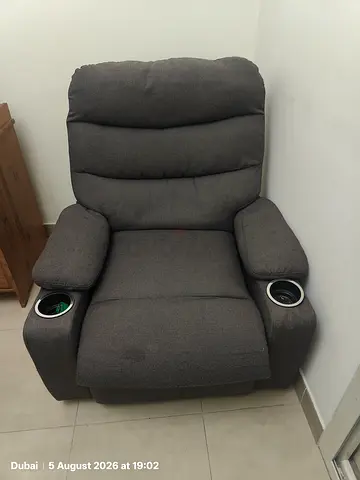 Pair of single seater Recliners with Cup Holders - Good Condition. Gray.