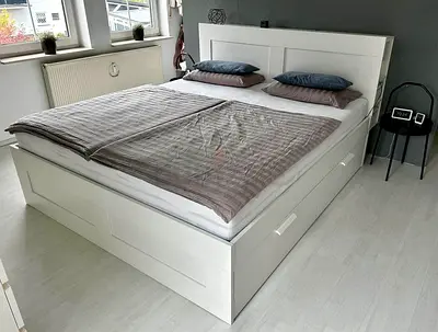 IKEA White BRIMNES King Storage Bed with IKEA Mattress 180 x 200 cm