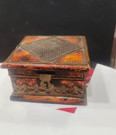 Decorative Wooden Jewelry Box with Metal Inlay-12x7cm