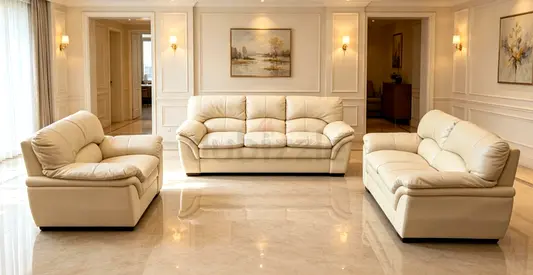 Sofa Leather Beige 6 Seater