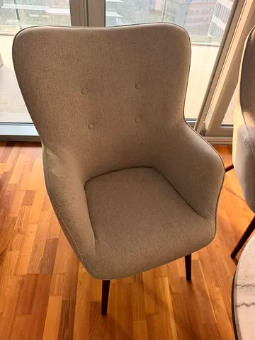 5 Light grey upholstered accent chair with wooden legs and coffee table set