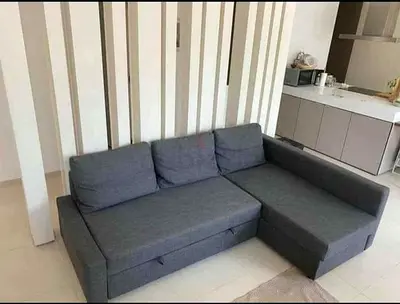 Grey L-shaped Fabric Sofa with Storage - Good Condition