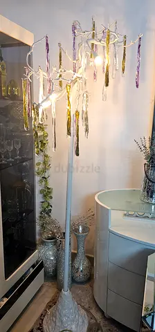 Tall decorative branch floor lamp with crystal accents