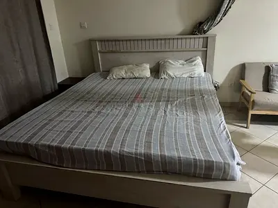 Queen size wooden bed frame with headboard - light grey finish