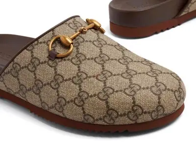 Gucci GG Supreme Horsebit Slip-On Mules - Beige/Brown, Size Available