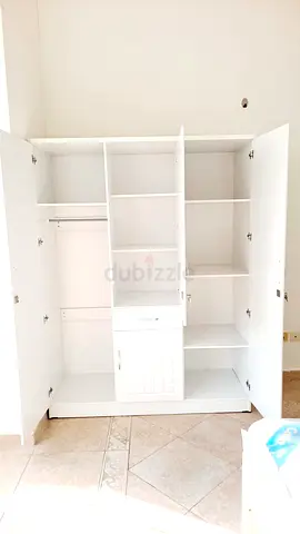 White 3-Door Wardrobe with Shelves and Hanging Rail
