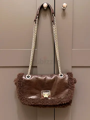 Brown faux-shearling shoulder bag with chain straps - unused condition and beautiful mocha colour!