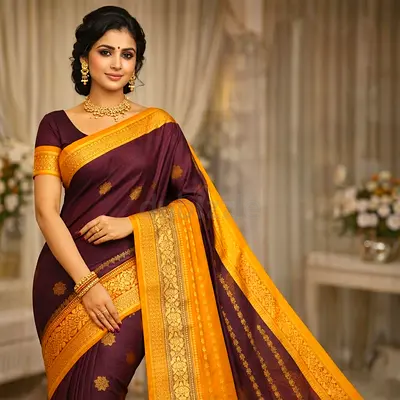 Elegant Maroon and Gold Silk Saree with Traditional Border