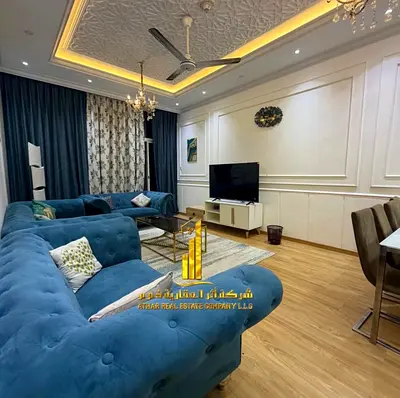 Luxury apartment, second tenant. One bedroom and living room with an open view. Ajman One Tower. Fully furnished for monthly rent.