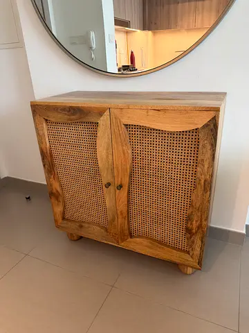 Lucky Furniture Natural Wood and Rattan Sideboard