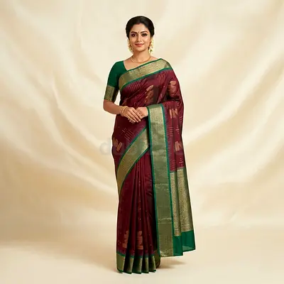 Maroon & Green Traditional Silk Saree