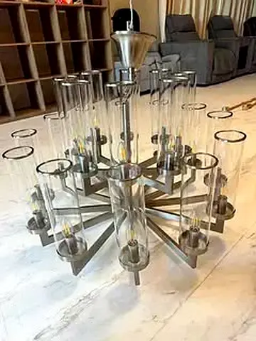 Modern 12-Arm Glass & Metal Chandelier - Good Condition