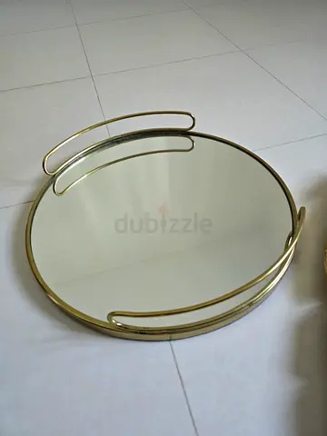 Round Gold Framed Wall Mirror with Decorative Handle Detail