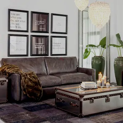 TIMOTHY OULTON Marina Home Viscount William Sofa 3 seater sofa 222 cm/87 inch pewter genuine leather
