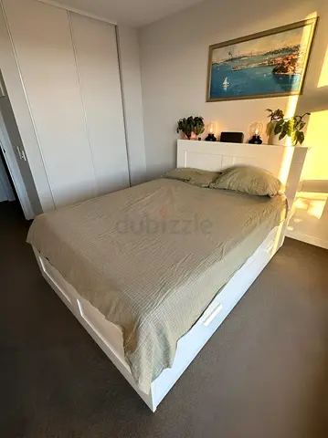 IKEA White BRIMNES Double Storage Bed with IKEA Mattress 140 x 200