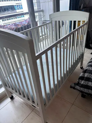 White Wooden Baby Crib - Good Condition