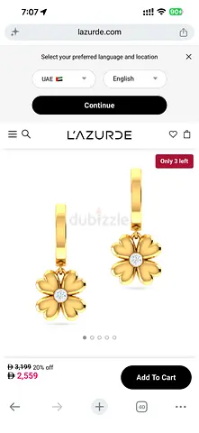 Gold floral drop earrings with central stone (Lazurde)