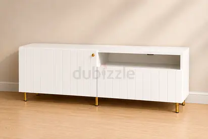 Modern White TV Stand with Gold Legs