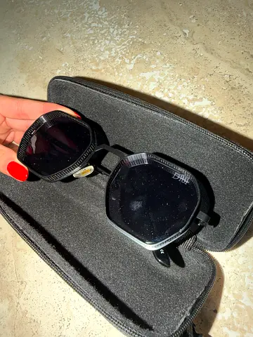 Black Hexagonal Sunglasses with Case