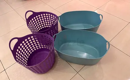 Set of 4 Plastic Laundry Baskets and Tubs