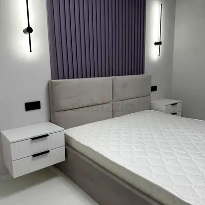 Modern Grey Upholstered Bed Frame with Headboard - Queen
