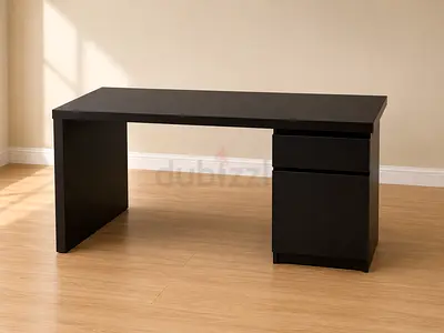 Modern Dark Brown Office Desk with Drawers