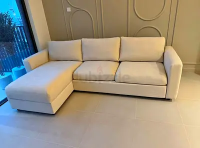 Beige L-shaped 3-seater Sofa bed with Chaise (Left-facing)