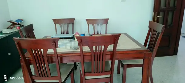 Solid Wood Dining Table with 6 Chairs - Good Condition
