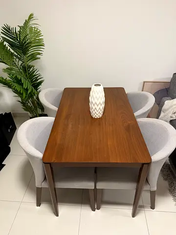 Home Center Solid Wood Dining Table with 4 Upholstered Chairs - Good Condition