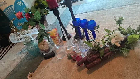 Assorted decorative vases, candle holders and artificial floral arrangements - mixed lot