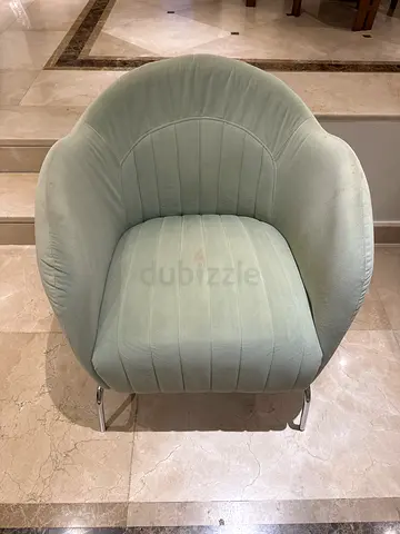 2 x light green upholstered accent armchair in good condition