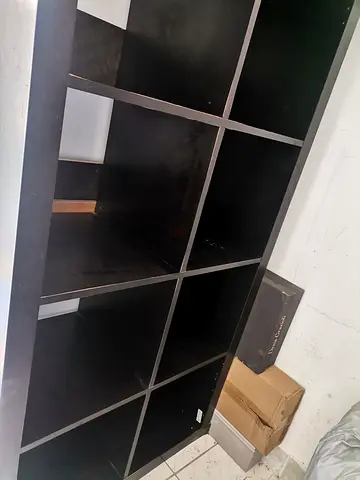 IKEA Kallax-style 8-cube shelving unit - dark brown/black