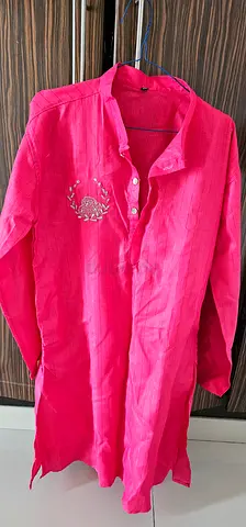Lightweight Pink Silk Long Kurta - Size XXL