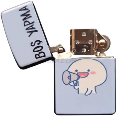 UNUSED Cute Cartoon Metal Flip Lighter with 'BOŞ YAPMA' Text 93