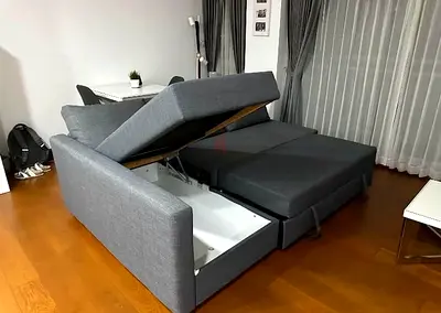 Grey Sectional Sofa Bed with Built-in Storage