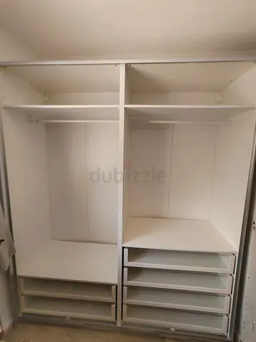 IKEA PAX-style White Wardrobe Frame with Shelves and Drawers (Unassembled/Frame)