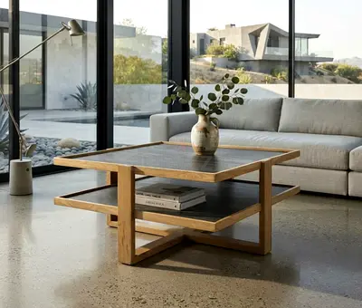 Crate and barrel Sable Square Black Marble Coffee Table with Shelf
