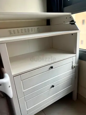 White Wooden Changing Table with Drawers - Good Condition