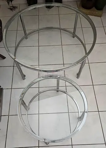 Set of 2 Round Glass & Chrome Nesting Side Tables