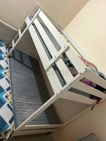 Ikea White Wooden Bunk Bed with Mattress - Good Condition
