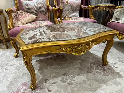 Ornate Gold Finished Marble Top Coffee Table