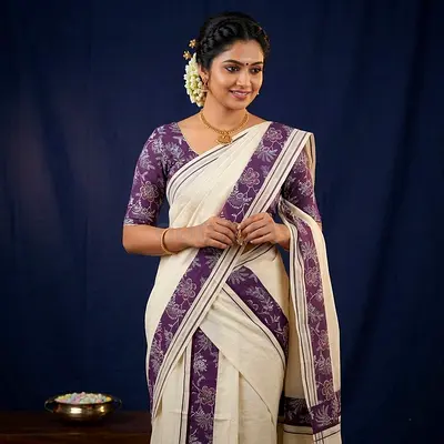 Purple Floral Set Mundu